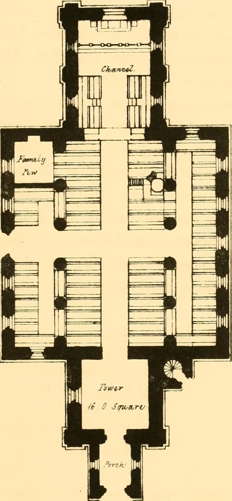 An illustration from Village architecture, being a series of picturesque designs for the inn, the schoolhouse, almshouses, markethouse, shambles, workhouse, parsonage, townhall, and church: forming a sequel to a work on rural architectue, 1837, leaf 100