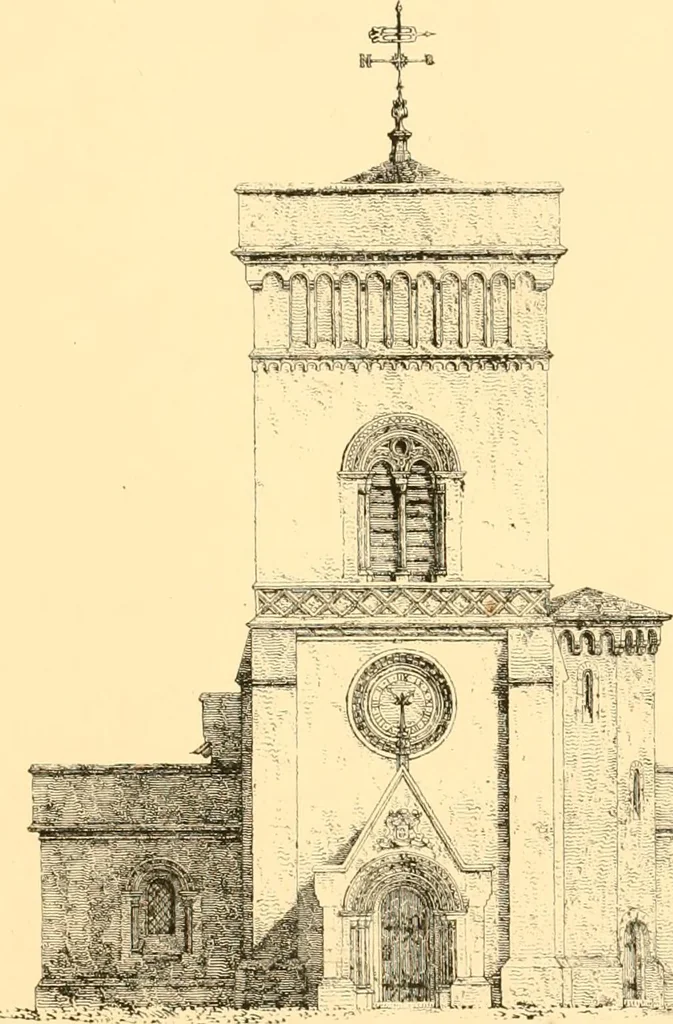 An illustration from Village architecture, being a series of picturesque designs for the inn, the schoolhouse, almshouses, markethouse, shambles, workhouse, parsonage, townhall, and church: forming a sequel to a work on rural architectue, 1837, leaf 102