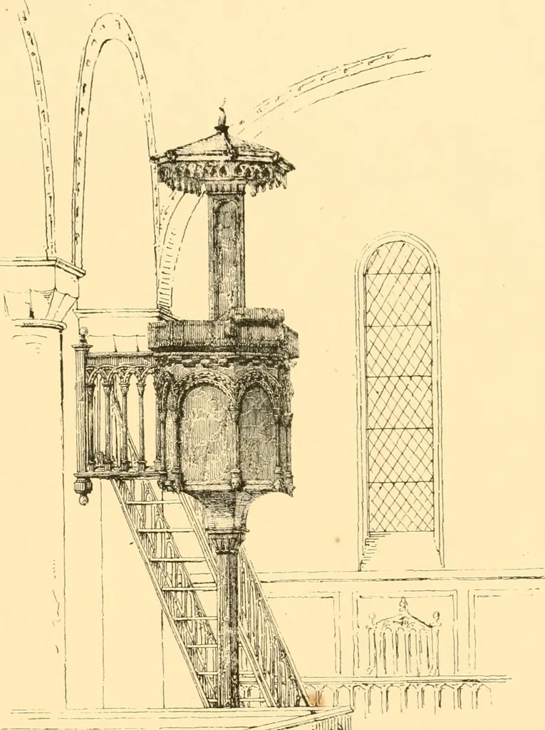 An illustration from Village architecture, being a series of picturesque designs for the inn, the schoolhouse, almshouses, markethouse, shambles, workhouse, parsonage, townhall, and church: forming a sequel to a work on rural architectue, 1837, leaf 112