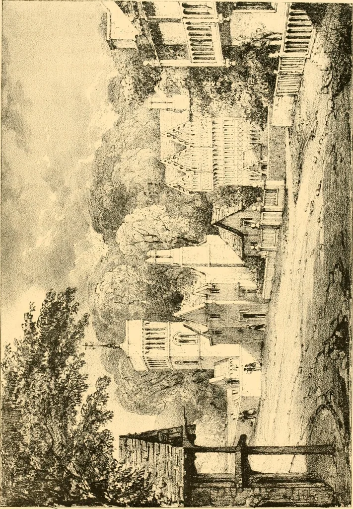 An illustration from Village architecture, being a series of picturesque designs for the inn, the schoolhouse, almshouses, markethouse, shambles, workhouse, parsonage, townhall, and church: forming a sequel to a work on rural architectue, 1837, leaf 116