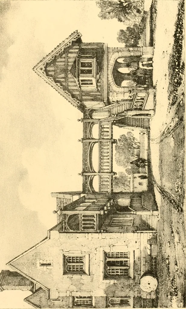 An illustration from Village architecture, being a series of picturesque designs for the inn, the schoolhouse, almshouses, markethouse, shambles, workhouse, parsonage, townhall, and church: forming a sequel to a work on rural architectue, 1837, leaf 22