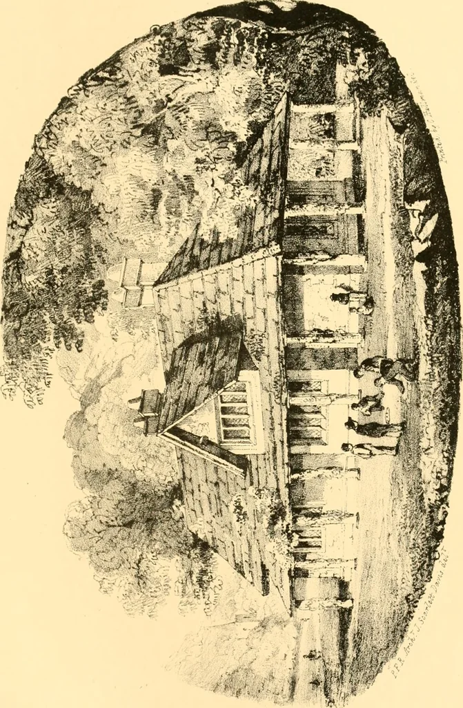 An illustration from Village architecture, being a series of picturesque designs for the inn, the schoolhouse, almshouses, markethouse, shambles, workhouse, parsonage, townhall, and church: forming a sequel to a work on rural architectue, 1837, leaf 32