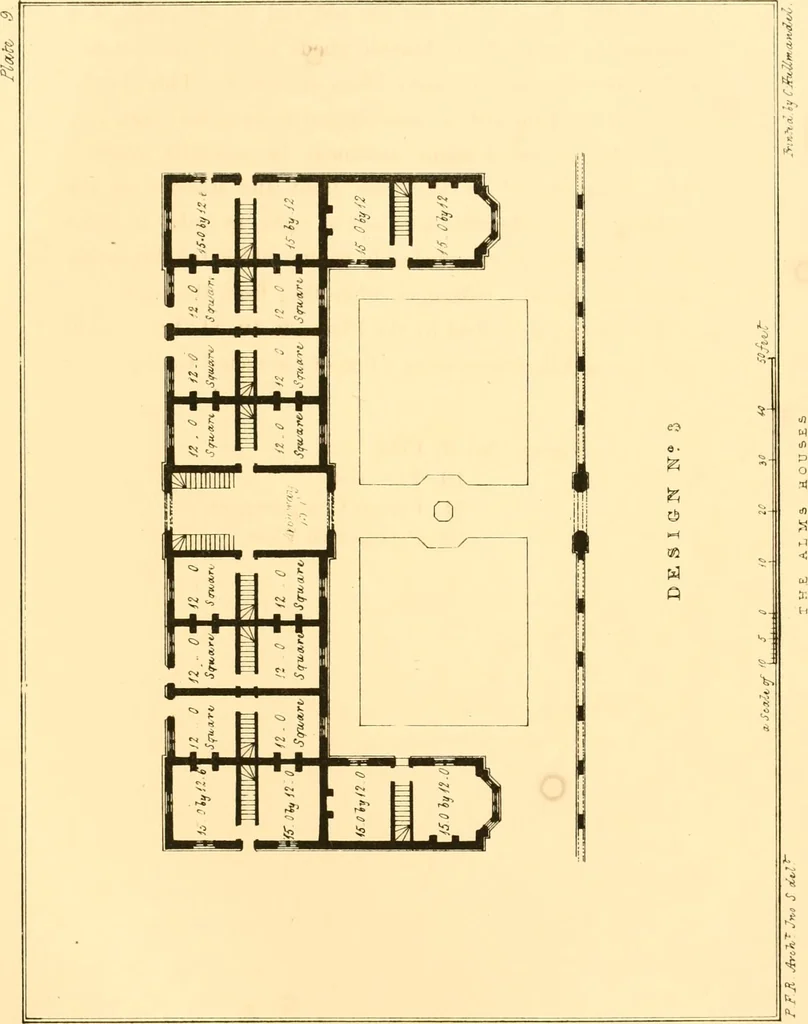 An illustration from Village architecture, being a series of picturesque designs for the inn, the schoolhouse, almshouses, markethouse, shambles, workhouse, parsonage, townhall, and church: forming a sequel to a work on rural architectue, 1837, leaf 36