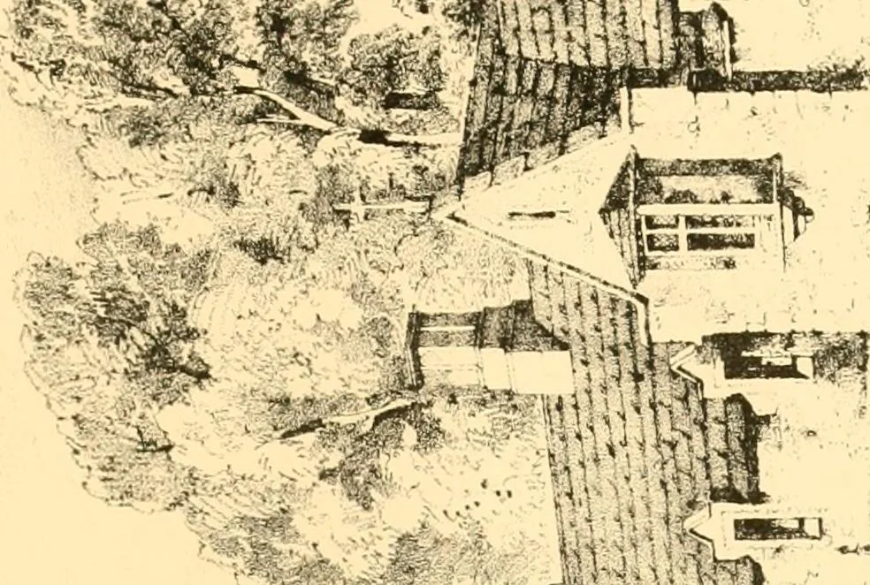 An illustration from Village architecture, being a series of picturesque designs for the inn, the schoolhouse, almshouses, markethouse, shambles, workhouse, parsonage, townhall, and church: forming a sequel to a work on rural architectue, 1837, leaf 42