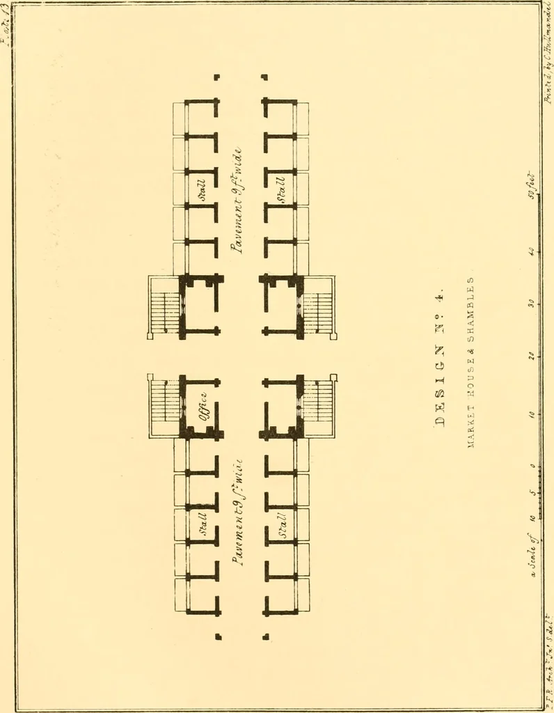 An illustration from Village architecture, being a series of picturesque designs for the inn, the schoolhouse, almshouses, markethouse, shambles, workhouse, parsonage, townhall, and church: forming a sequel to a work on rural architectue, 1837, leaf 46