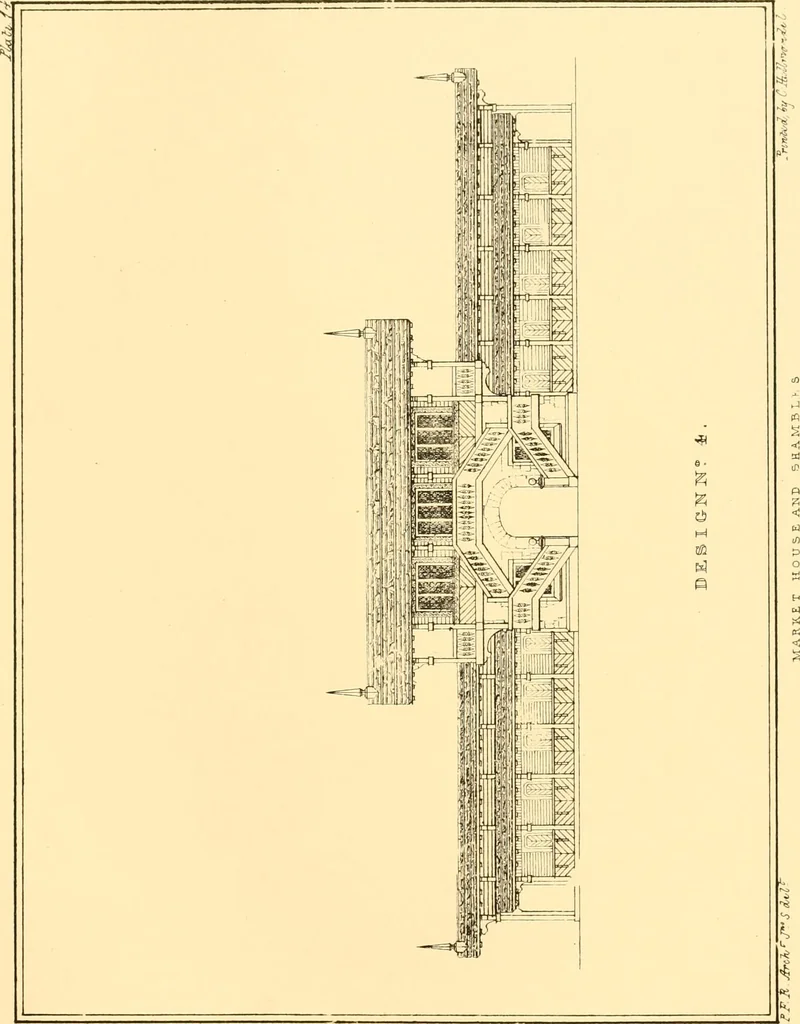 An illustration from Village architecture, being a series of picturesque designs for the inn, the schoolhouse, almshouses, markethouse, shambles, workhouse, parsonage, townhall, and church: forming a sequel to a work on rural architectue, 1837, leaf 48