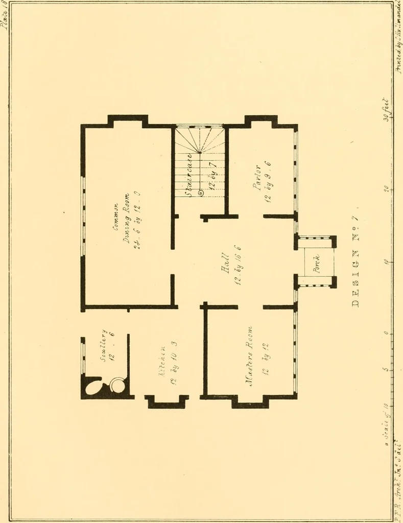 An illustration from Village architecture, being a series of picturesque designs for the inn, the schoolhouse, almshouses, markethouse, shambles, workhouse, parsonage, townhall, and church: forming a sequel to a work on rural architectue, 1837, leaf 60