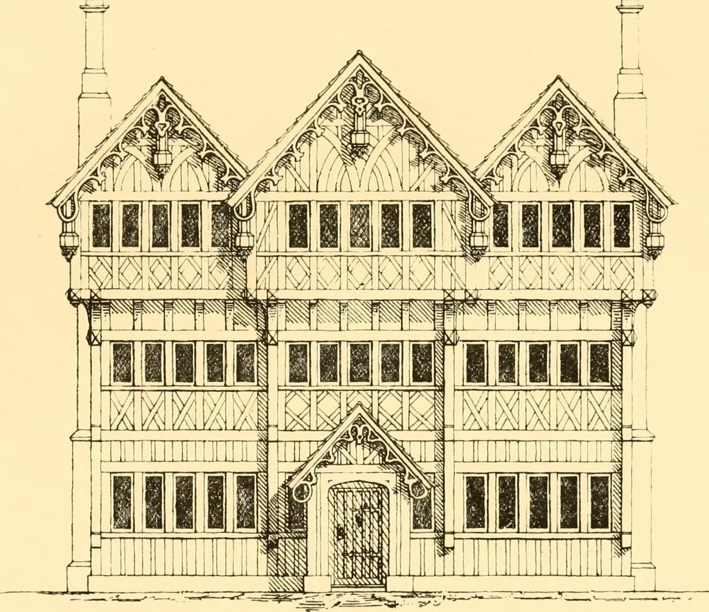 An illustration from Village architecture, being a series of picturesque designs for the inn, the schoolhouse, almshouses, markethouse, shambles, workhouse, parsonage, townhall, and church: forming a sequel to a work on rural architectue, 1837, leaf 62