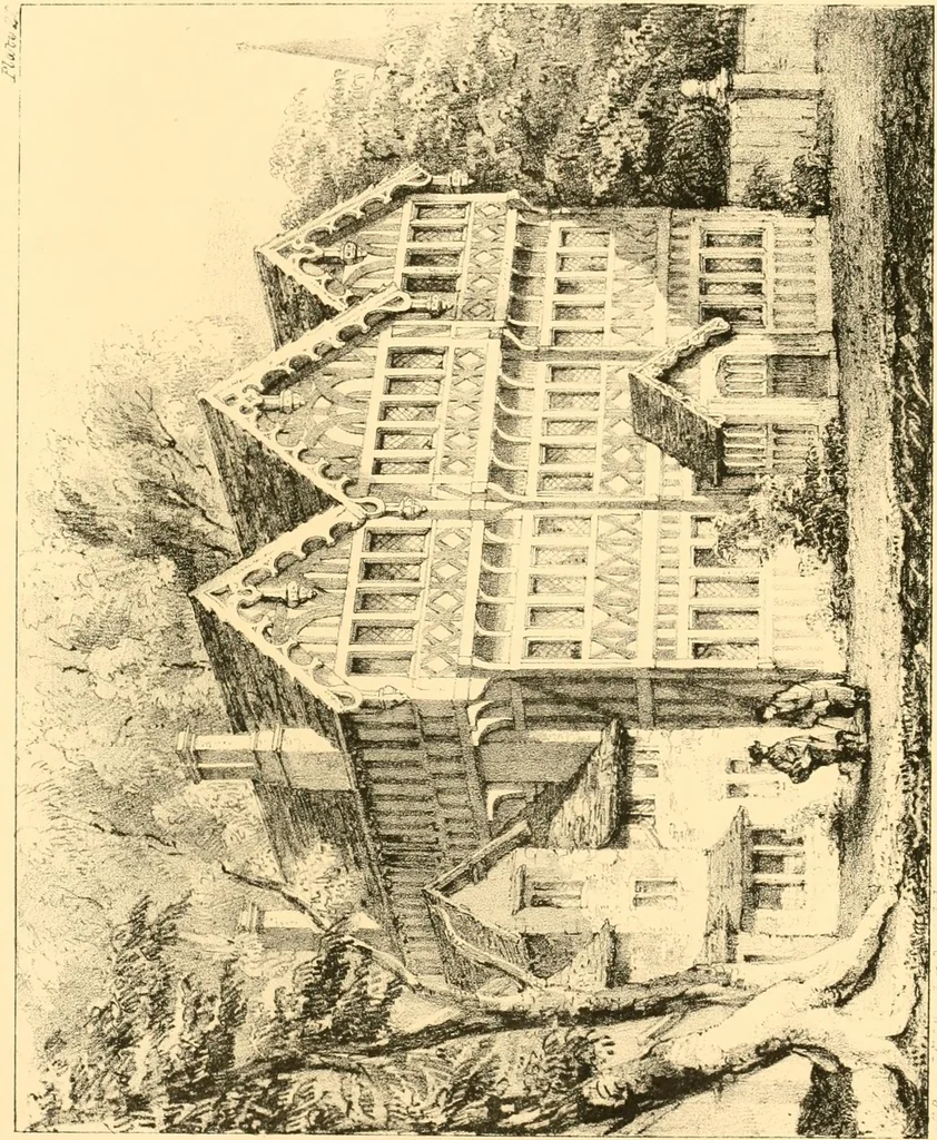 An illustration from Village architecture, being a series of picturesque designs for the inn, the schoolhouse, almshouses, markethouse, shambles, workhouse, parsonage, townhall, and church: forming a sequel to a work on rural architectue, 1837, leaf 64
