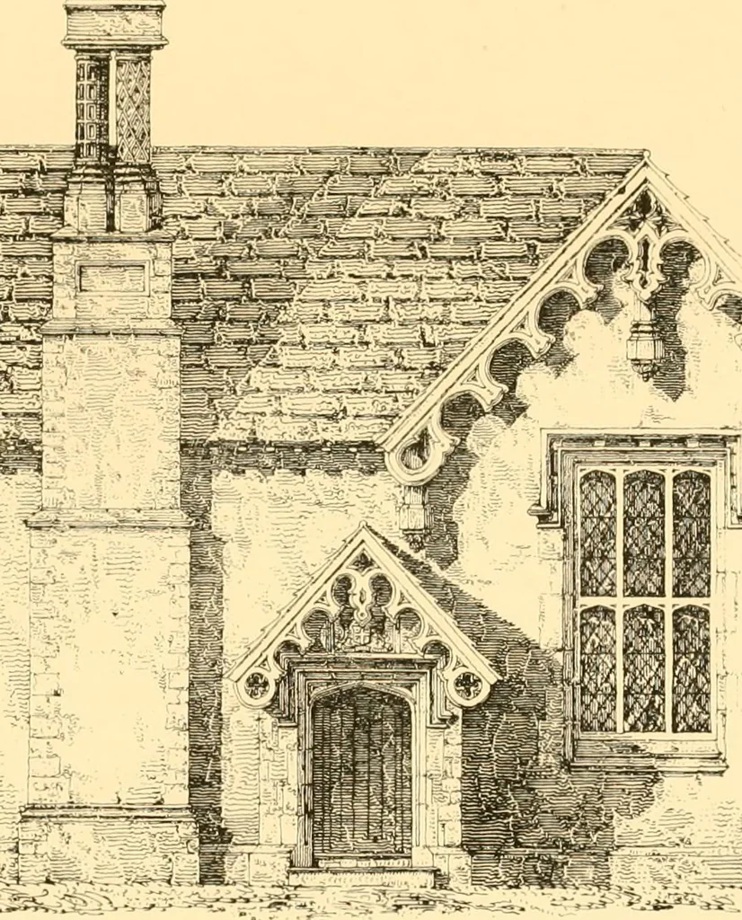 An illustration from Village architecture, being a series of picturesque designs for the inn, the schoolhouse, almshouses, markethouse, shambles, workhouse, parsonage, townhall, and church: forming a sequel to a work on rural architectue, 1837, leaf 70