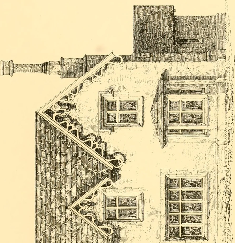 An illustration from Village architecture, being a series of picturesque designs for the inn, the schoolhouse, almshouses, markethouse, shambles, workhouse, parsonage, townhall, and church: forming a sequel to a work on rural architectue, 1837, leaf 72
