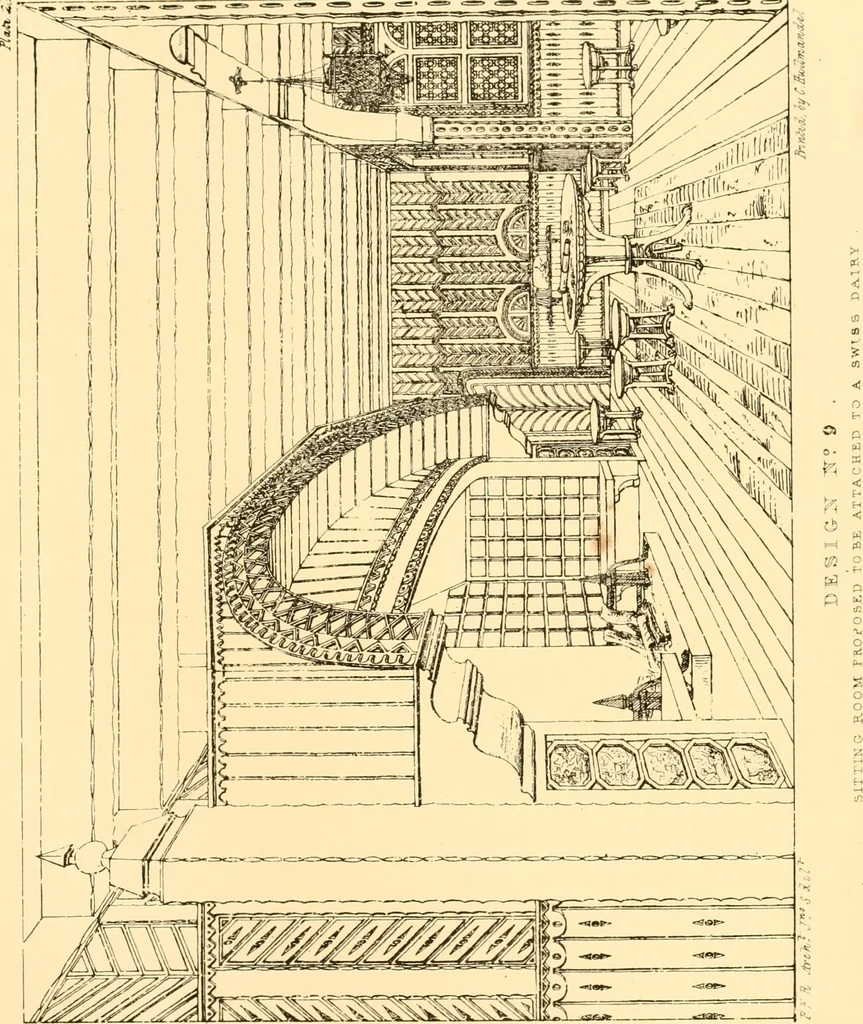 An illustration from Village architecture, being a series of picturesque designs for the inn, the schoolhouse, almshouses, markethouse, shambles, workhouse, parsonage, townhall, and church: forming a sequel to a work on rural architectue, 1837, leaf 84