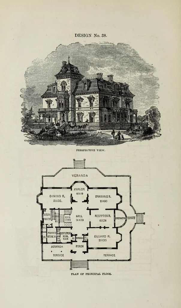 An illustration from Villas and cottages, 1874, leaf 347