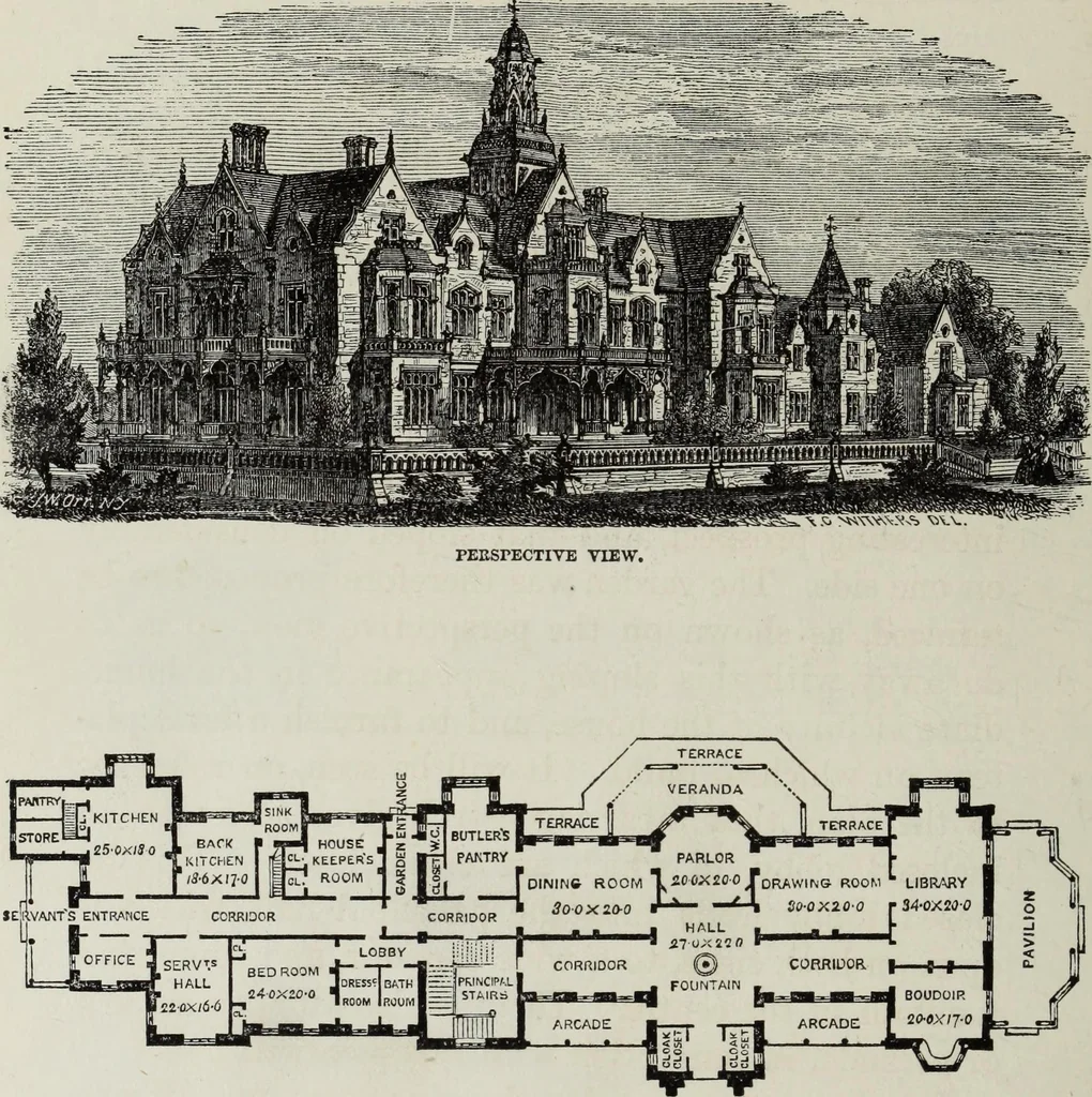An illustration from Villas and cottages, 1874, leaf 351