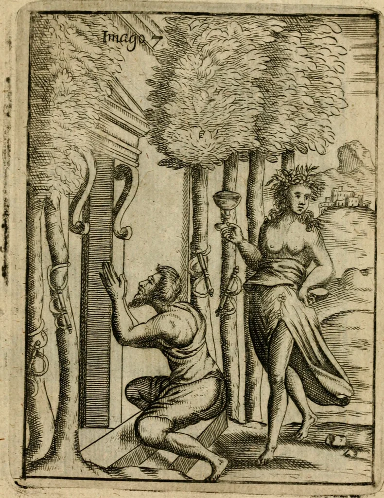 An illustration from Vincentii Chartarii Rhegiensis Imagines deorum, qui ab antiquis colebantur : unâ cum earum declaratione & historia in qua simulacra, ritus, caeremoniae magnaque ex parte veterum religio explicatur ... : hinc inde, 1687, leaf 268