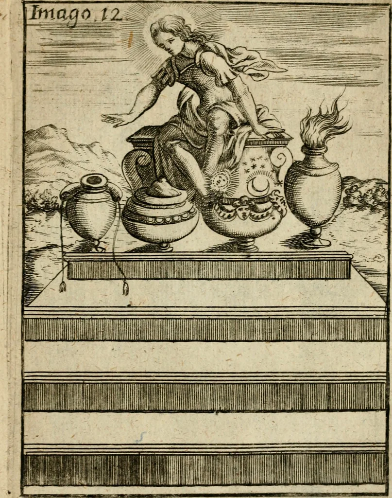 An illustration from Vincentii Chartarii Rhegiensis Imagines deorum, qui ab antiquis colebantur : unâ cum earum declaratione & historia in qua simulacra, ritus, caeremoniae magnaque ex parte veterum religio explicatur ... : hinc inde, 1687, leaf 278