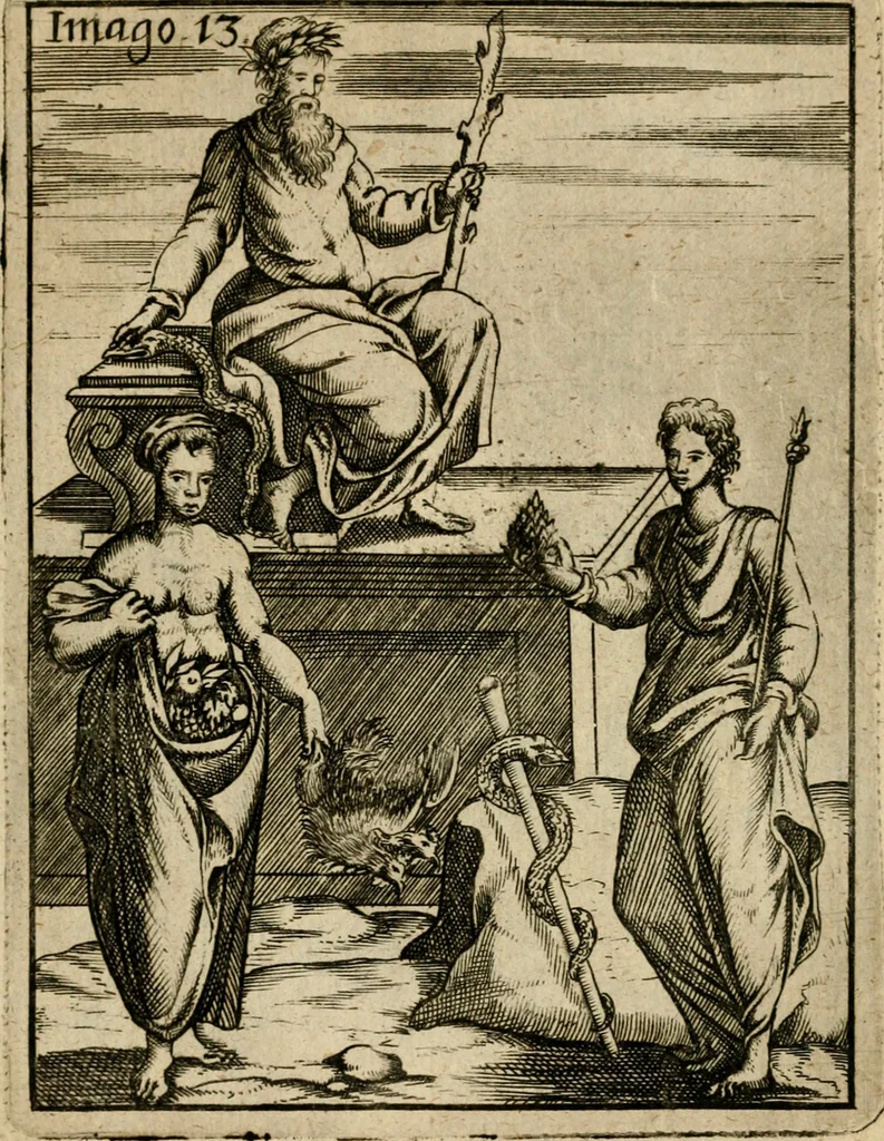 An illustration from Vincentii Chartarii Rhegiensis Imagines deorum, qui ab antiquis colebantur : unâ cum earum declaratione & historia in qua simulacra, ritus, caeremoniae magnaque ex parte veterum religio explicatur ... : hinc inde, 1687, leaf 280