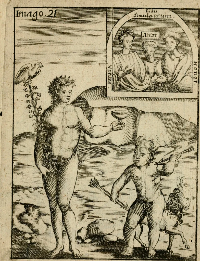 An illustration from Vincentii Chartarii Rhegiensis Imagines deorum, qui ab antiquis colebantur : unâ cum earum declaratione & historia in qua simulacra, ritus, caeremoniae magnaque ex parte veterum religio explicatur ... : hinc inde, 1687, leaf 296