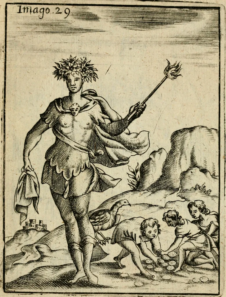 An illustration from Vincentii Chartarii Rhegiensis Imagines deorum, qui ab antiquis colebantur : unâ cum earum declaratione & historia in qua simulacra, ritus, caeremoniae magnaque ex parte veterum religio explicatur ... : hinc inde, 1687, leaf 312