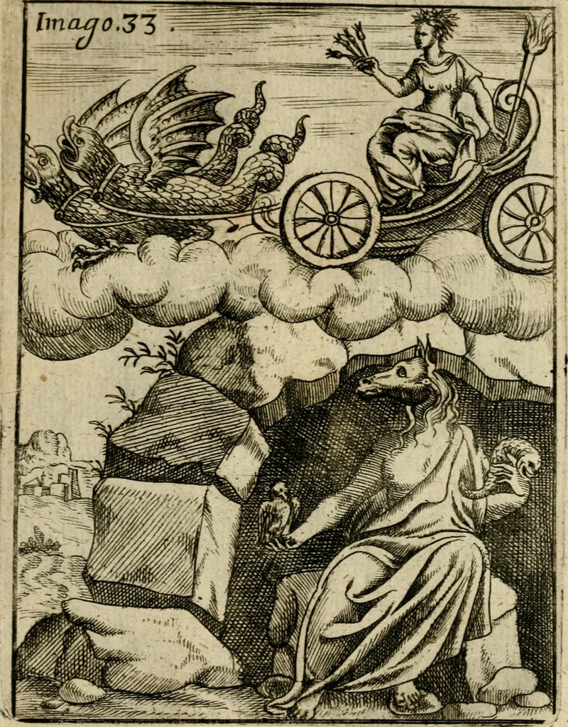 An illustration from Vincentii Chartarii Rhegiensis Imagines deorum, qui ab antiquis colebantur : unâ cum earum declaratione & historia in qua simulacra, ritus, caeremoniae magnaque ex parte veterum religio explicatur ... : hinc inde, 1687, leaf 320