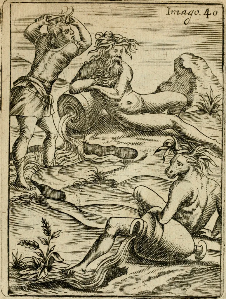 An illustration from Vincentii Chartarii Rhegiensis Imagines deorum, qui ab antiquis colebantur : unâ cum earum declaratione & historia in qua simulacra, ritus, caeremoniae magnaque ex parte veterum religio explicatur ... : hinc inde, 1687, leaf 334