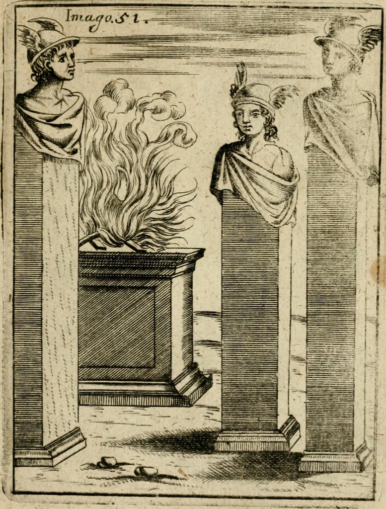 An illustration from Vincentii Chartarii Rhegiensis Imagines deorum, qui ab antiquis colebantur : unâ cum earum declaratione & historia in qua simulacra, ritus, caeremoniae magnaque ex parte veterum religio explicatur ... : hinc inde, 1687, leaf 356