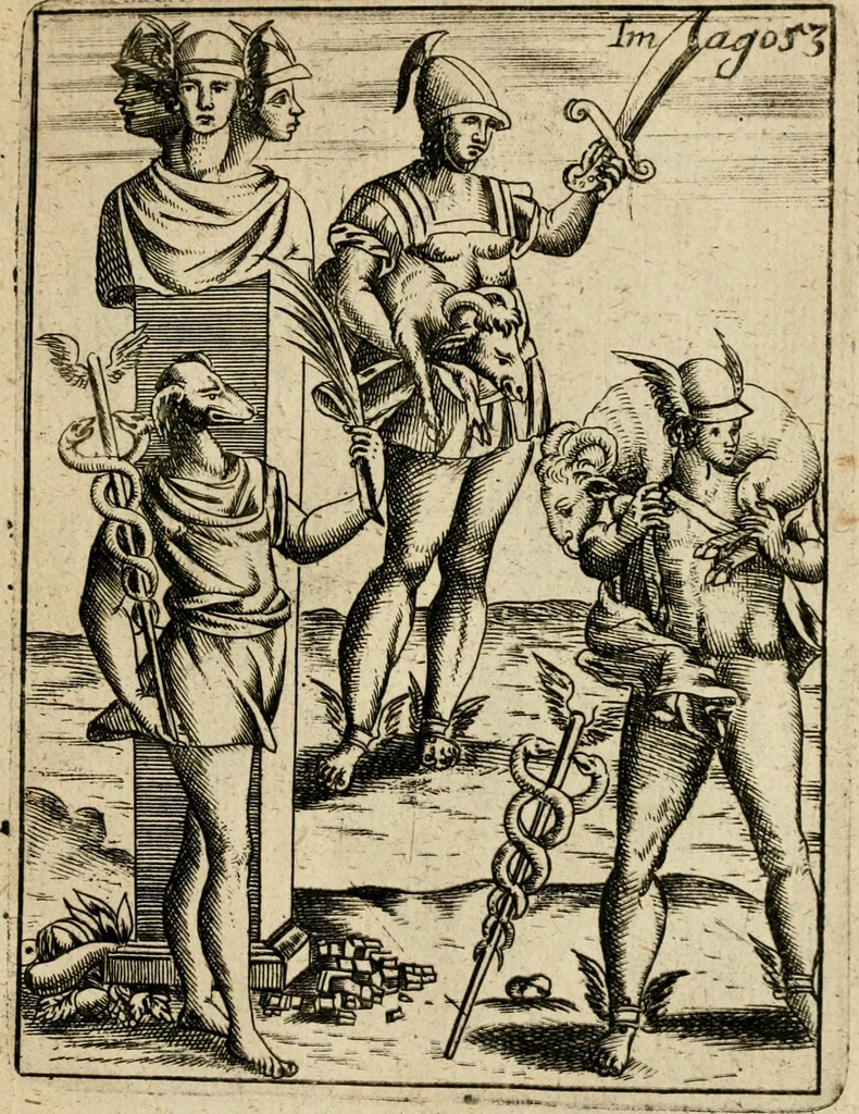 An illustration from Vincentii Chartarii Rhegiensis Imagines deorum, qui ab antiquis colebantur : unâ cum earum declaratione & historia in qua simulacra, ritus, caeremoniae magnaque ex parte veterum religio explicatur ... : hinc inde, 1687, leaf 360