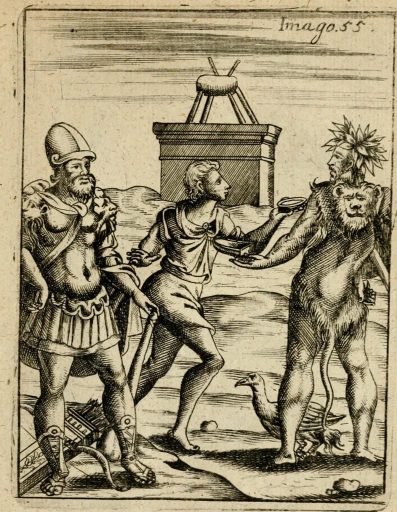 An illustration from Vincentii Chartarii Rhegiensis Imagines deorum, qui ab antiquis colebantur : unâ cum earum declaratione & historia in qua simulacra, ritus, caeremoniae magnaque ex parte veterum religio explicatur ... : hinc inde, 1687, leaf 364