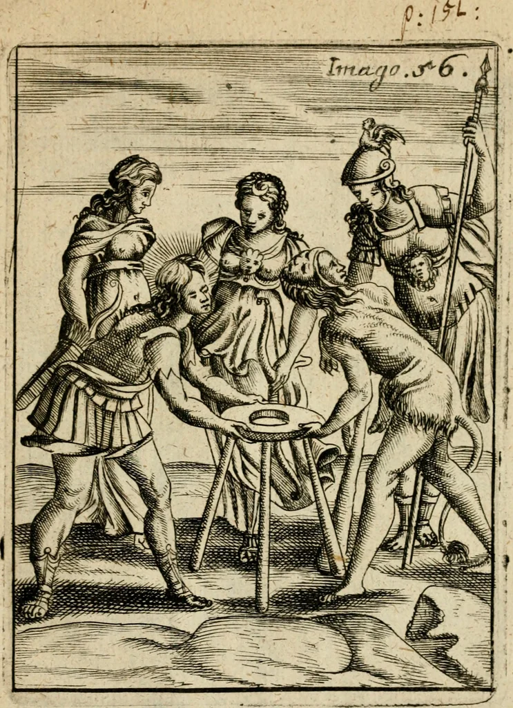 An illustration from Vincentii Chartarii Rhegiensis Imagines deorum, qui ab antiquis colebantur : unâ cum earum declaratione & historia in qua simulacra, ritus, caeremoniae magnaque ex parte veterum religio explicatur ... : hinc inde, 1687, leaf 366