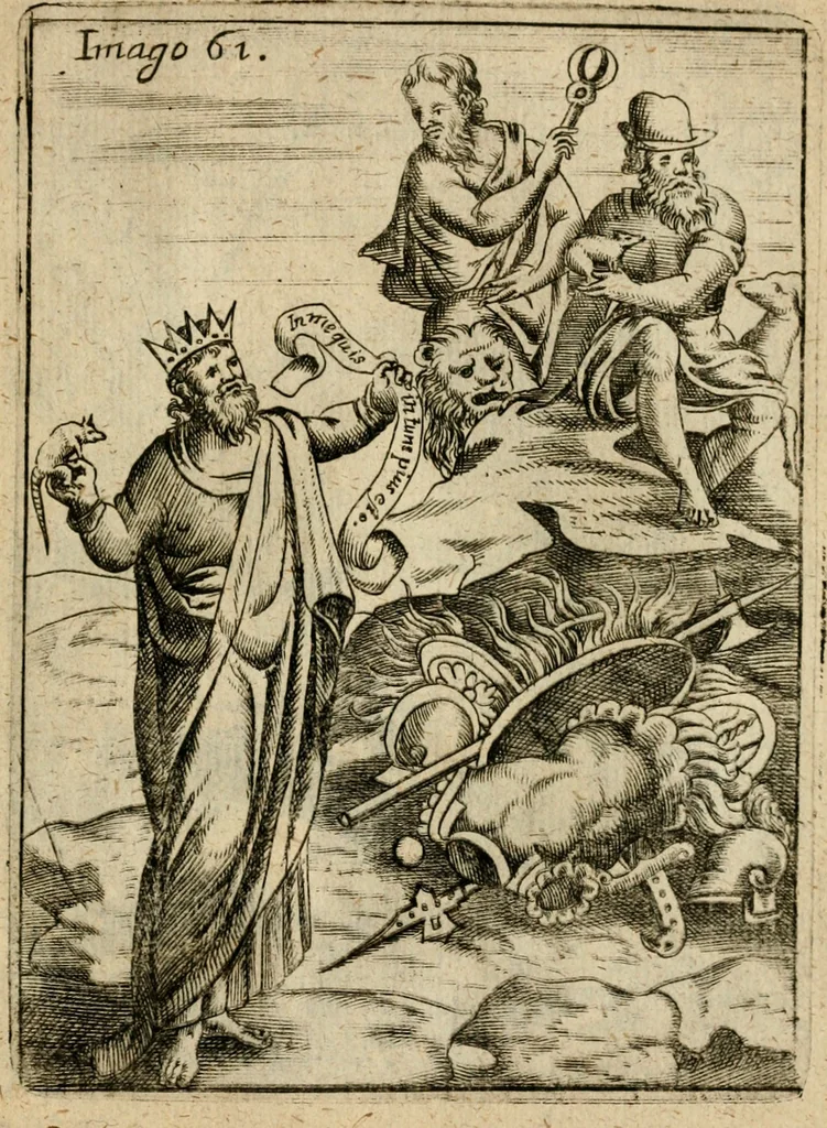 An illustration from Vincentii Chartarii Rhegiensis Imagines deorum, qui ab antiquis colebantur : unâ cum earum declaratione & historia in qua simulacra, ritus, caeremoniae magnaque ex parte veterum religio explicatur ... : hinc inde, 1687, leaf 376