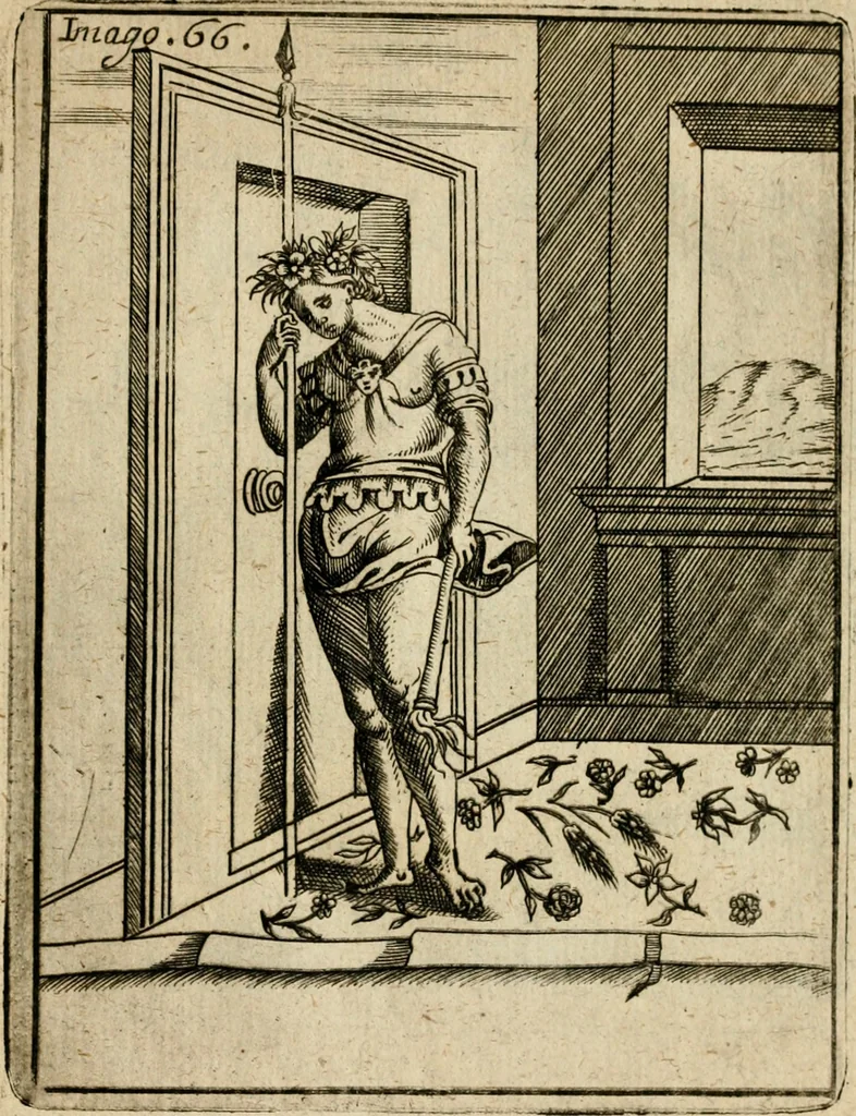 An illustration from Vincentii Chartarii Rhegiensis Imagines deorum, qui ab antiquis colebantur : unâ cum earum declaratione & historia in qua simulacra, ritus, caeremoniae magnaque ex parte veterum religio explicatur ... : hinc inde, 1687, leaf 386