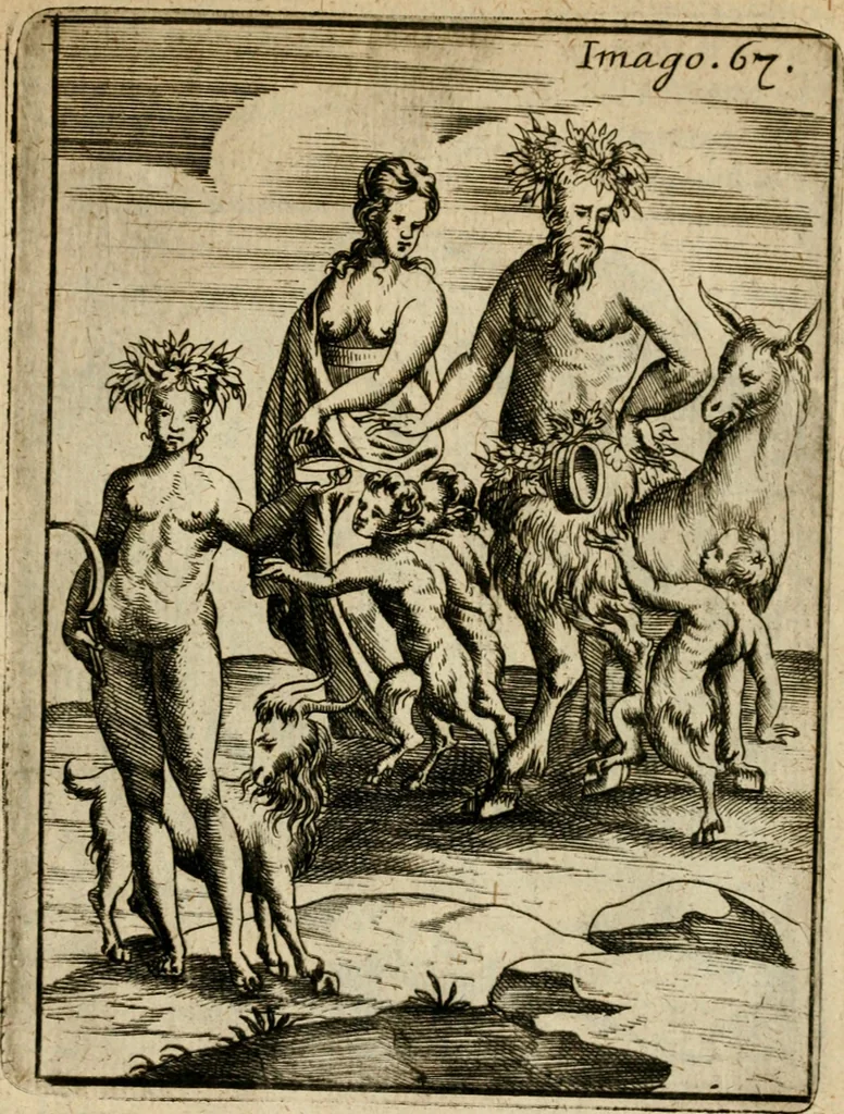 An illustration from Vincentii Chartarii Rhegiensis Imagines deorum, qui ab antiquis colebantur : unâ cum earum declaratione & historia in qua simulacra, ritus, caeremoniae magnaque ex parte veterum religio explicatur ... : hinc inde, 1687, leaf 388