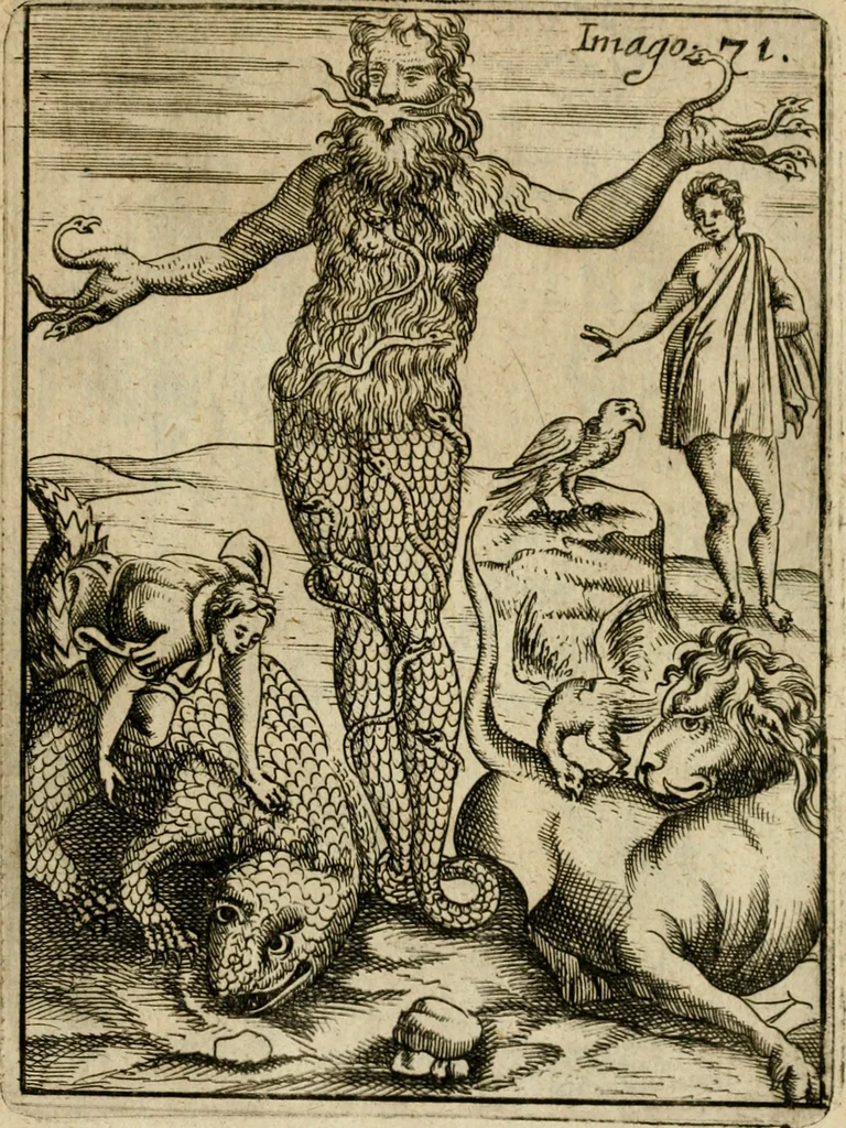 An illustration from Vincentii Chartarii Rhegiensis Imagines deorum, qui ab antiquis colebantur : unâ cum earum declaratione & historia in qua simulacra, ritus, caeremoniae magnaque ex parte veterum religio explicatur ... : hinc inde, 1687, leaf 396