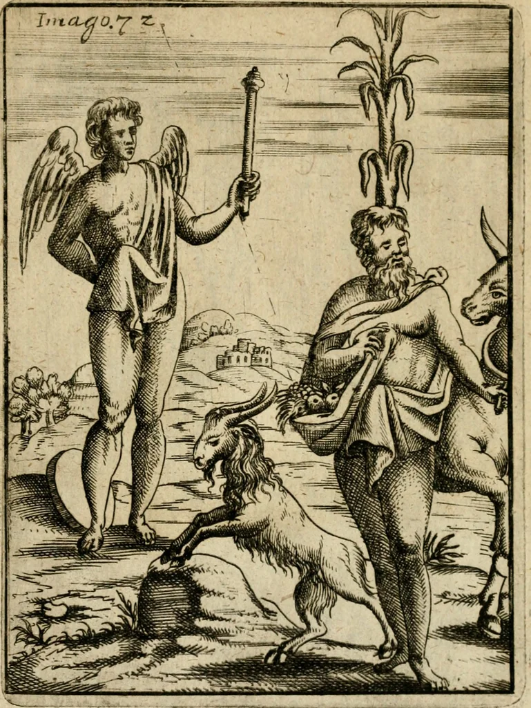 An illustration from Vincentii Chartarii Rhegiensis Imagines deorum, qui ab antiquis colebantur : unâ cum earum declaratione & historia in qua simulacra, ritus, caeremoniae magnaque ex parte veterum religio explicatur ... : hinc inde, 1687, leaf 398