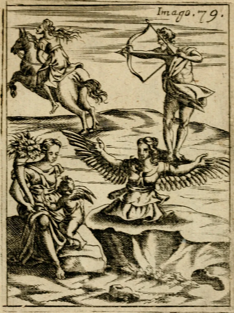 An illustration from Vincentii Chartarii Rhegiensis Imagines deorum, qui ab antiquis colebantur : unâ cum earum declaratione & historia in qua simulacra, ritus, caeremoniae magnaque ex parte veterum religio explicatur ... : hinc inde, 1687, leaf 412