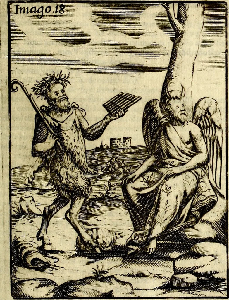 An illustration from Vincentii Chartarii Rhegiensis Imagines deorum : qui ab antiquis colebantur, unâ cum earum declaratione & historia in qua simulacra, ritus, cæremoniæ magnaque ex parte veterum religio explicatur, opus non solum antiquitatis amatoribus, sed & liberalium artium cultoribus, imò & concionatoribus valde utile & proficuum, hinc inde, 1687, leaf 104