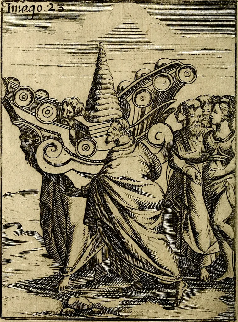 An illustration from Vincentii Chartarii Rhegiensis Imagines deorum : qui ab antiquis colebantur, unâ cum earum declaratione & historia in qua simulacra, ritus, cæremoniæ magnaque ex parte veterum religio explicatur, opus non solum antiquitatis amatoribus, sed & liberalium artium cultoribus, imò & concionatoribus valde utile & proficuum, hinc inde, 1687, leaf 125