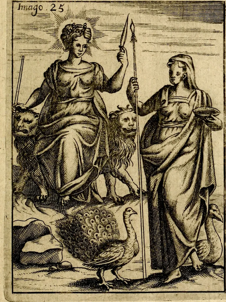 An illustration from Vincentii Chartarii Rhegiensis Imagines deorum : qui ab antiquis colebantur, unâ cum earum declaratione & historia in qua simulacra, ritus, cæremoniæ magnaque ex parte veterum religio explicatur, opus non solum antiquitatis amatoribus, sed & liberalium artium cultoribus, imò & concionatoribus valde utile & proficuum, hinc inde, 1687, leaf 134