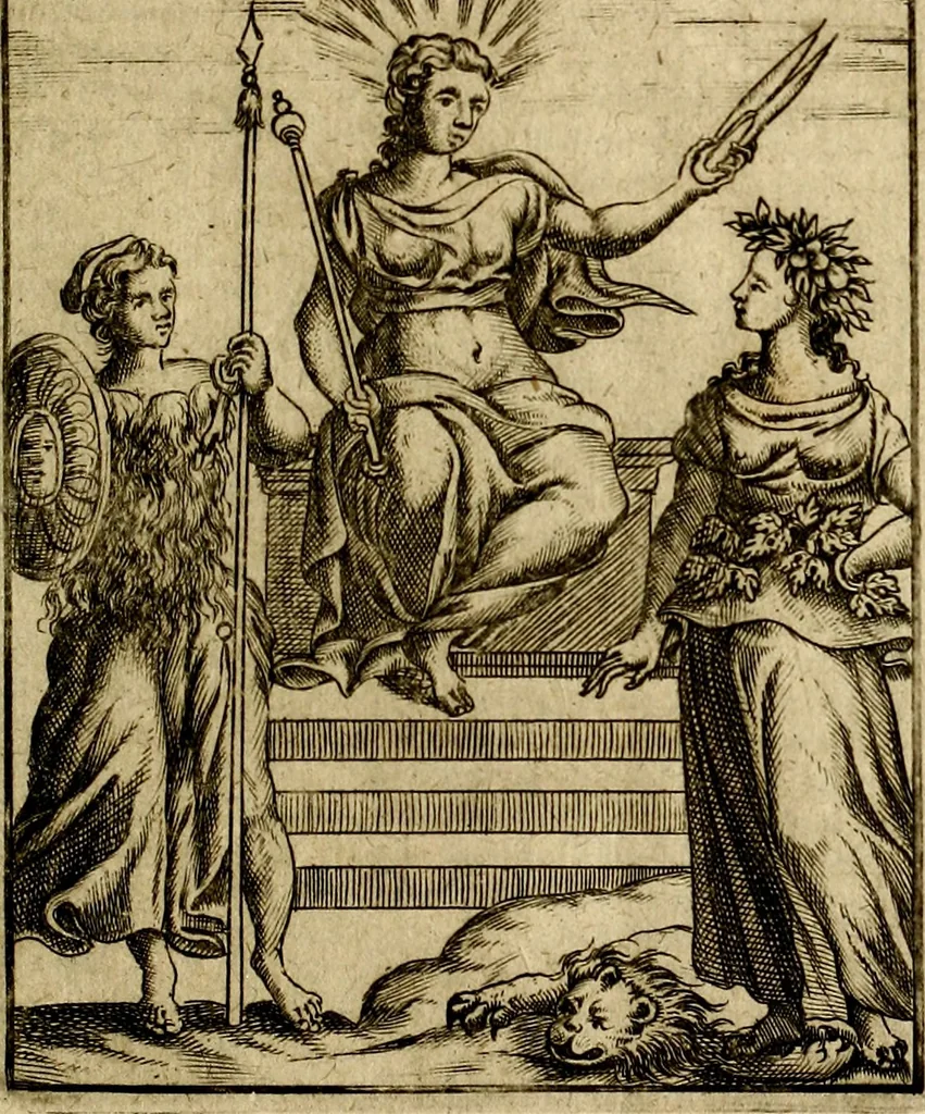 An illustration from Vincentii Chartarii Rhegiensis Imagines deorum : qui ab antiquis colebantur, unâ cum earum declaratione & historia in qua simulacra, ritus, cæremoniæ magnaque ex parte veterum religio explicatur, opus non solum antiquitatis amatoribus, sed & liberalium artium cultoribus, imò & concionatoribus valde utile & proficuum, hinc inde, 1687, leaf 144