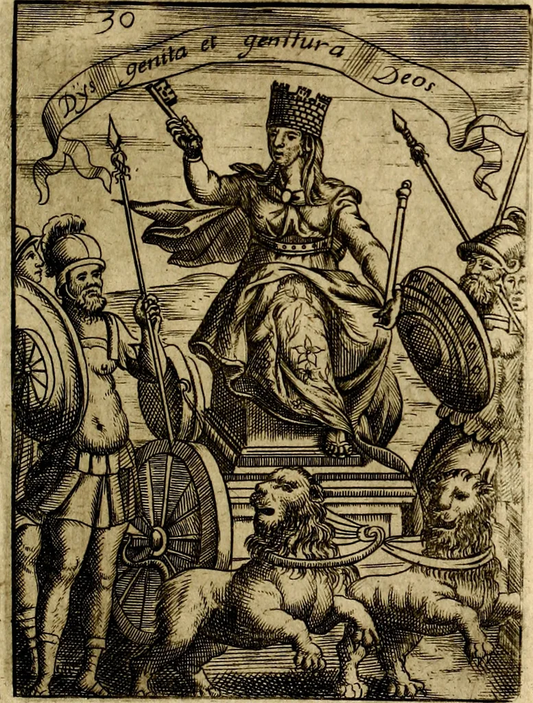 An illustration from Vincentii Chartarii Rhegiensis Imagines deorum : qui ab antiquis colebantur, unâ cum earum declaratione & historia in qua simulacra, ritus, cæremoniæ magnaque ex parte veterum religio explicatur, opus non solum antiquitatis amatoribus, sed & liberalium artium cultoribus, imò & concionatoribus valde utile & proficuum, hinc inde, 1687, leaf 154