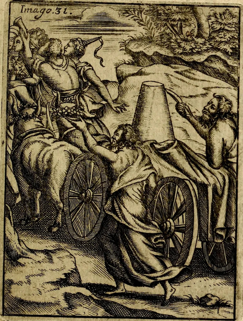 An illustration from Vincentii Chartarii Rhegiensis Imagines deorum : qui ab antiquis colebantur, unâ cum earum declaratione & historia in qua simulacra, ritus, cæremoniæ magnaque ex parte veterum religio explicatur, opus non solum antiquitatis amatoribus, sed & liberalium artium cultoribus, imò & concionatoribus valde utile & proficuum, hinc inde, 1687, leaf 158