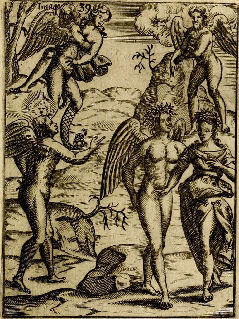 An illustration from Vincentii Chartarii Rhegiensis Imagines deorum : qui ab antiquis colebantur, unâ cum earum declaratione & historia in qua simulacra, ritus, cæremoniæ magnaque ex parte veterum religio explicatur, opus non solum antiquitatis amatoribus, sed & liberalium artium cultoribus, imò & concionatoribus valde utile & proficuum, hinc inde, 1687, leaf 192
