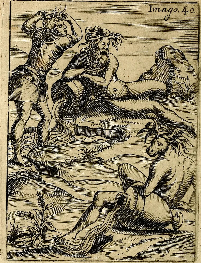 An illustration from Vincentii Chartarii Rhegiensis Imagines deorum : qui ab antiquis colebantur, unâ cum earum declaratione & historia in qua simulacra, ritus, cæremoniæ magnaque ex parte veterum religio explicatur, opus non solum antiquitatis amatoribus, sed & liberalium artium cultoribus, imò & concionatoribus valde utile & proficuum, hinc inde, 1687, leaf 193