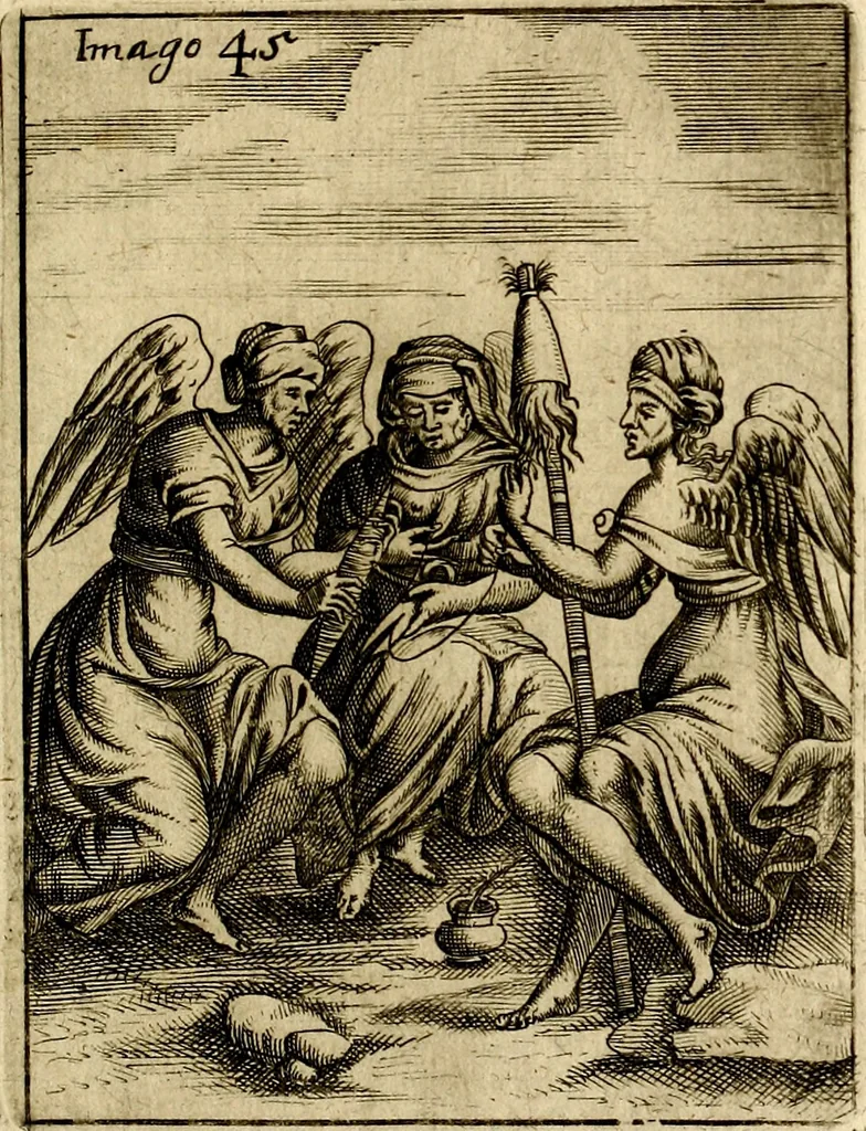 An illustration from Vincentii Chartarii Rhegiensis Imagines deorum : qui ab antiquis colebantur, unâ cum earum declaratione & historia in qua simulacra, ritus, cæremoniæ magnaque ex parte veterum religio explicatur, opus non solum antiquitatis amatoribus, sed & liberalium artium cultoribus, imò & concionatoribus valde utile & proficuum, hinc inde, 1687, leaf 216