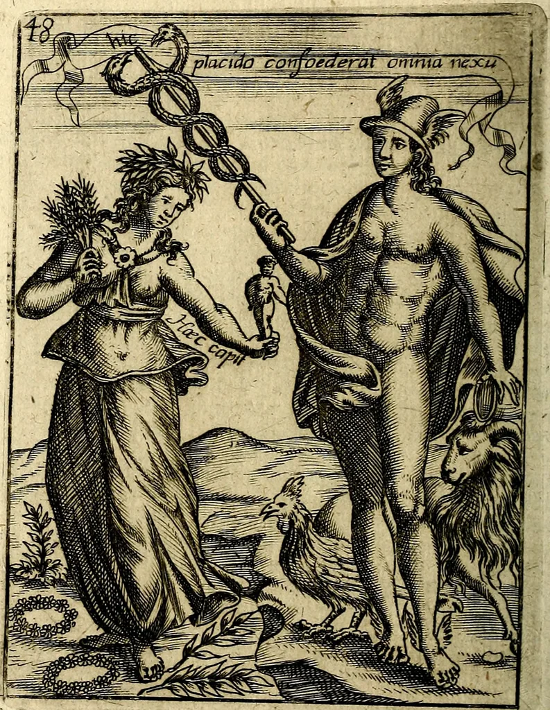 An illustration from Vincentii Chartarii Rhegiensis Imagines deorum : qui ab antiquis colebantur, unâ cum earum declaratione & historia in qua simulacra, ritus, cæremoniæ magnaque ex parte veterum religio explicatur, opus non solum antiquitatis amatoribus, sed & liberalium artium cultoribus, imò & concionatoribus valde utile & proficuum, hinc inde, 1687, leaf 223
