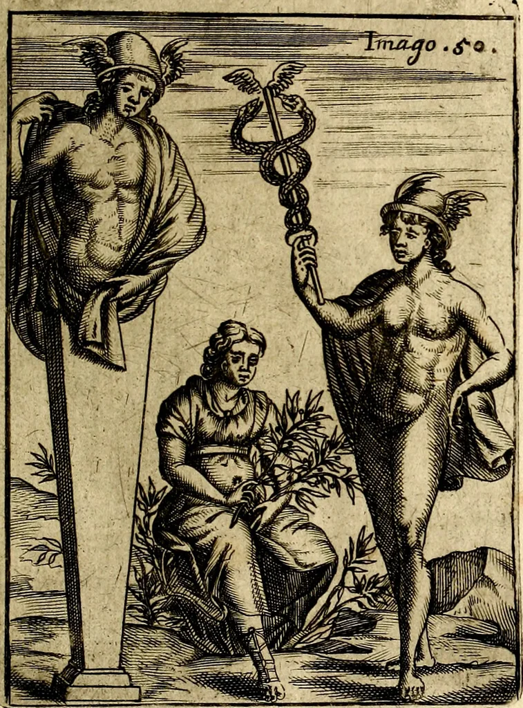 An illustration from Vincentii Chartarii Rhegiensis Imagines deorum : qui ab antiquis colebantur, unâ cum earum declaratione & historia in qua simulacra, ritus, cæremoniæ magnaque ex parte veterum religio explicatur, opus non solum antiquitatis amatoribus, sed & liberalium artium cultoribus, imò & concionatoribus valde utile & proficuum, hinc inde, 1687, leaf 232