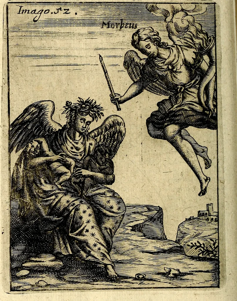 An illustration from Vincentii Chartarii Rhegiensis Imagines deorum : qui ab antiquis colebantur, unâ cum earum declaratione & historia in qua simulacra, ritus, cæremoniæ magnaque ex parte veterum religio explicatur, opus non solum antiquitatis amatoribus, sed & liberalium artium cultoribus, imò & concionatoribus valde utile & proficuum, hinc inde, 1687, leaf 237