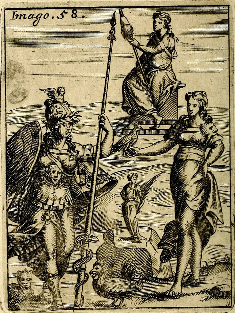 An illustration from Vincentii Chartarii Rhegiensis Imagines deorum : qui ab antiquis colebantur, unâ cum earum declaratione & historia in qua simulacra, ritus, cæremoniæ magnaque ex parte veterum religio explicatur, opus non solum antiquitatis amatoribus, sed & liberalium artium cultoribus, imò & concionatoribus valde utile & proficuum, hinc inde, 1687, leaf 259