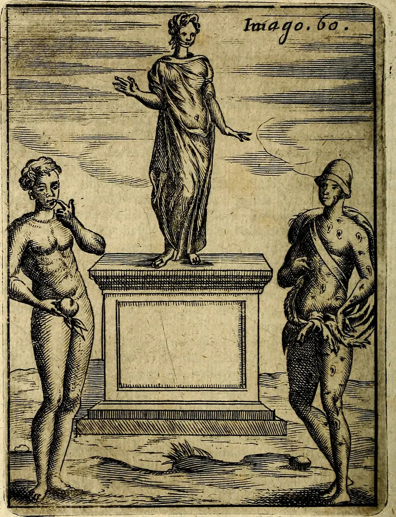 An illustration from Vincentii Chartarii Rhegiensis Imagines deorum : qui ab antiquis colebantur, unâ cum earum declaratione & historia in qua simulacra, ritus, cæremoniæ magnaque ex parte veterum religio explicatur, opus non solum antiquitatis amatoribus, sed & liberalium artium cultoribus, imò & concionatoribus valde utile & proficuum, hinc inde, 1687, leaf 269