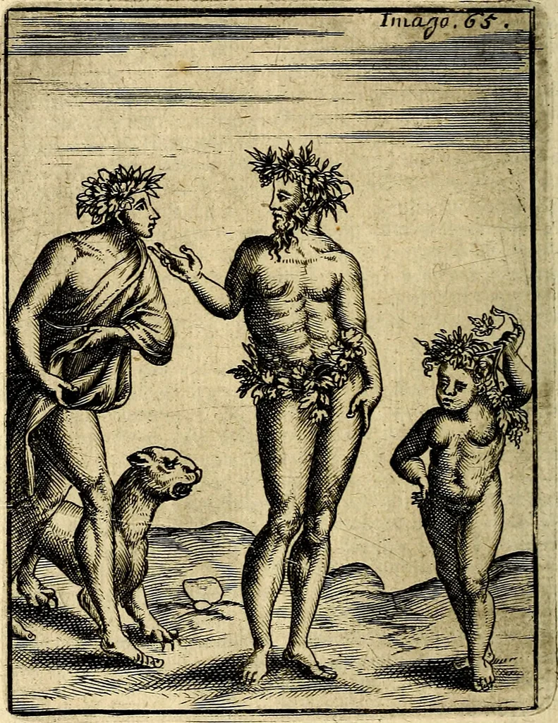 An illustration from Vincentii Chartarii Rhegiensis Imagines deorum : qui ab antiquis colebantur, unâ cum earum declaratione & historia in qua simulacra, ritus, cæremoniæ magnaque ex parte veterum religio explicatur, opus non solum antiquitatis amatoribus, sed & liberalium artium cultoribus, imò & concionatoribus valde utile & proficuum, hinc inde, 1687, leaf 293